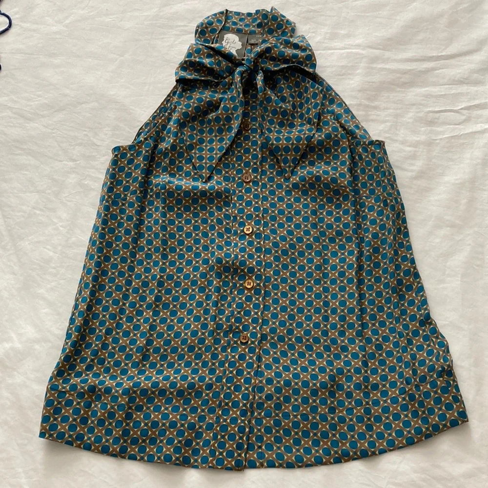 Anthropologie Girls from Savoy sleeveless bow tie silk top, size 0 - Picture 1 of 6